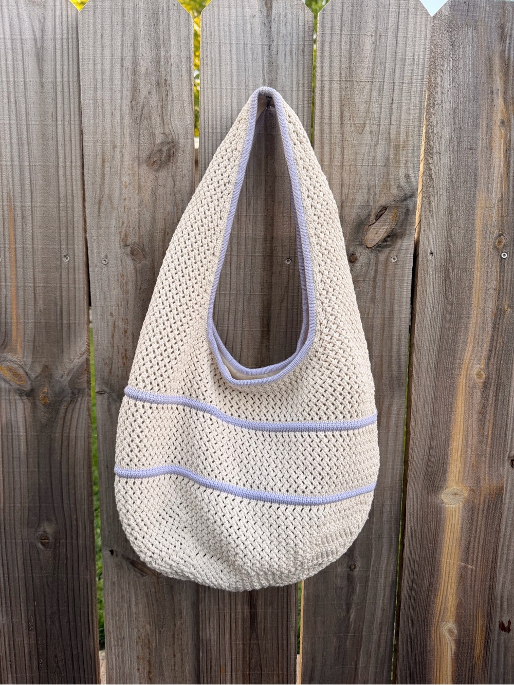 NWT lululemon athletica Cream Crochet Shoulder Bag with Lavender Trim - Picture 3 of 13